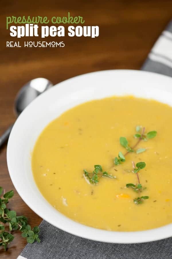 In 40 minutes, your electric pressure cooker can transform frozen smoked ham hocks and dried split peas into the most delicious and healthy PRESSURE COOKER SPLIT PEA SOUP!