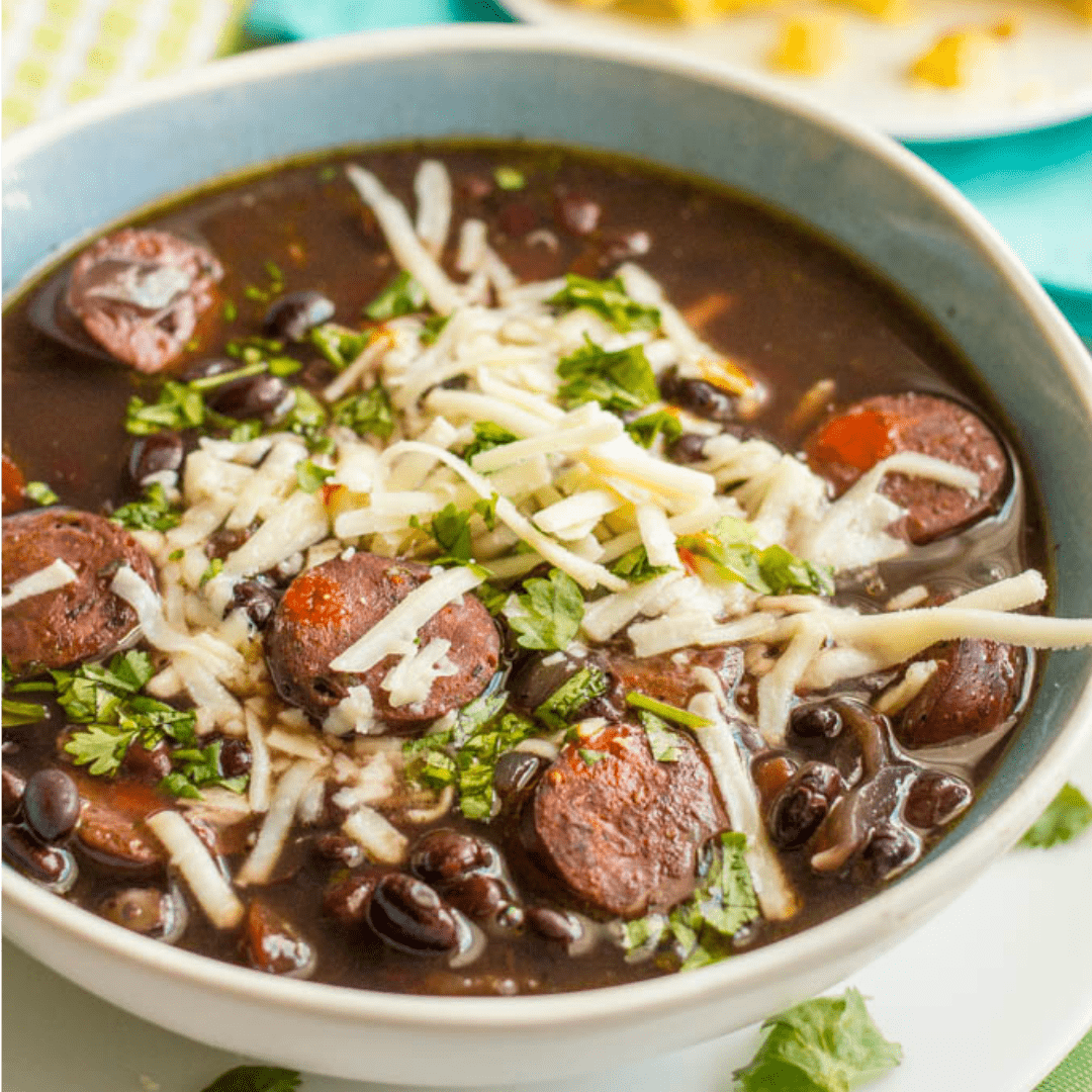 Slow Cooker Black Bean & Chorizo Soup is an easy-to-prep dinner with deep, rich flavors - perfect for a cozy night in!