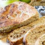 This Slow Cooker Cinnamon Apple Bread takes only 7 minutes prep time and then cooks in the slow cooker for an hour and a half for fresh, hot bread in under 2 hours with minimal work!