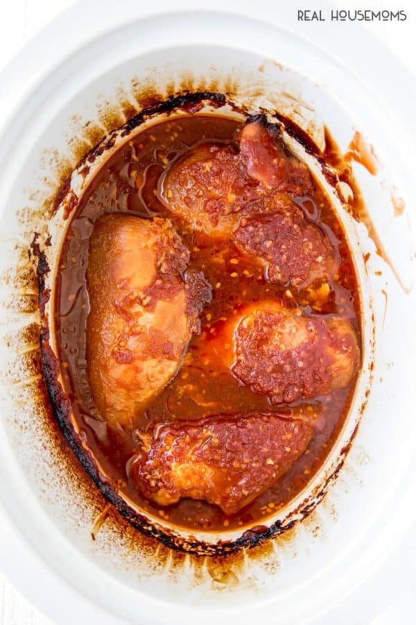 Slow Cooker Honey Garlic Chicken finished cooked in the crock pot