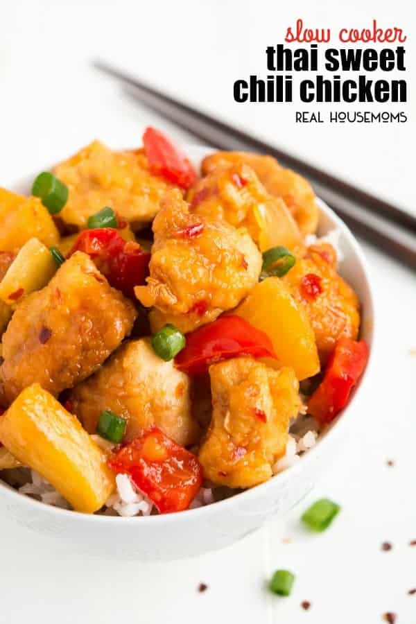No need to order take-out with this scrumptious sweet and spicy SLOW COOKER THAI SWEET CHILI CHICKEN! It's got the classic Chinese food breading but without all the grease of frying!