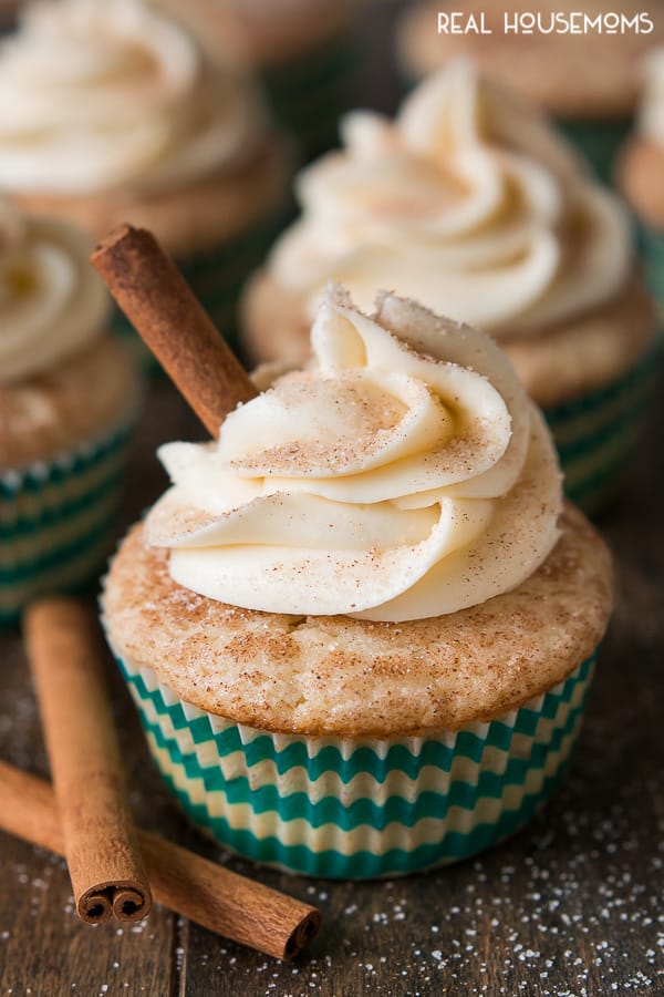 Enjoy your favorite childhood cookie in cupcake form with these soft and fluffy cinnamon sugar Snickerdoodle Cupcakes!