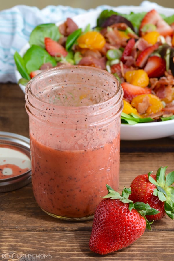 This Strawberry Poppyseed Dressing is made from very easy to find ingredients and is perfect for all your summer salads!