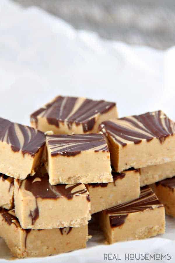 Chocolate and peanut butter fudge on paper